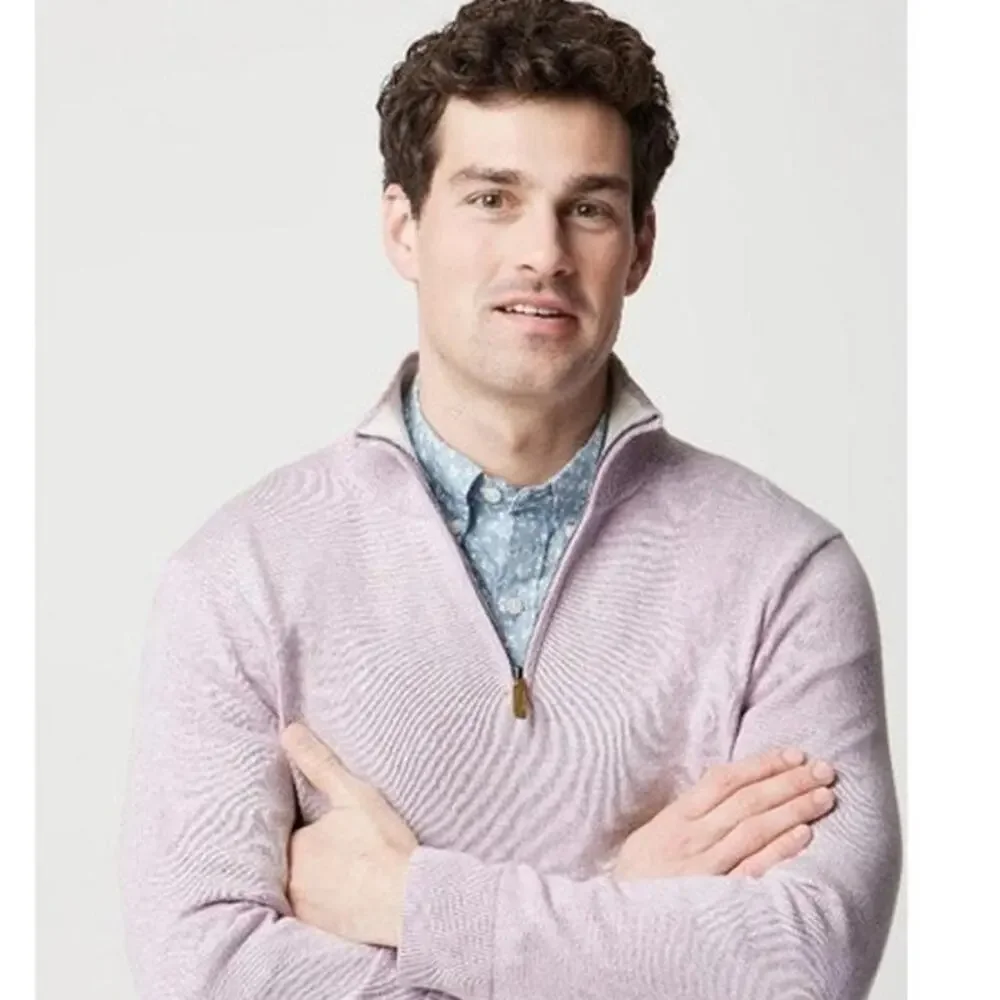 NWT J. Crew Cotton Quarter-Zip Sweater Heather Light Purple Wisteria M